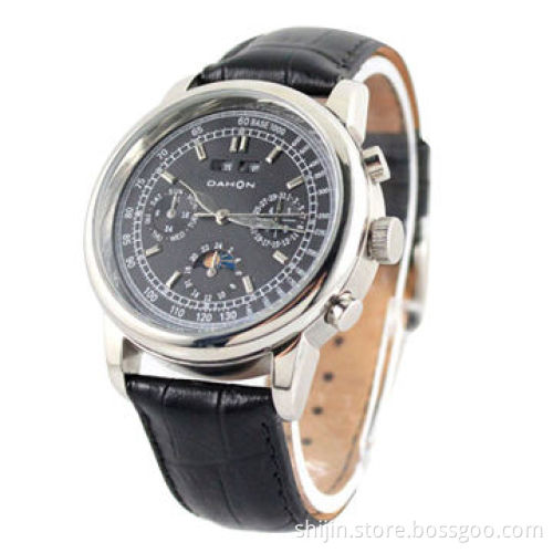 Hot-selling Stainless Steel Business Watch with Genuine Leather Band, for Men, Chronograph, Date